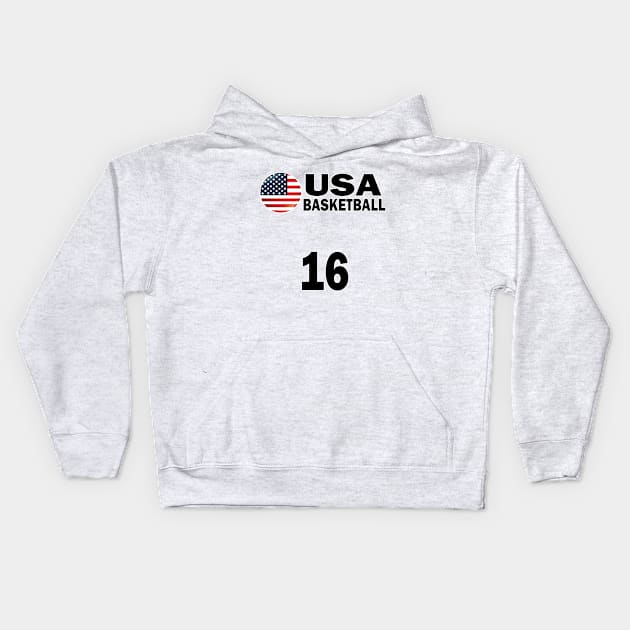 USA Basketball Number 16 T-shirt Design Kids Hoodie by werdanepo